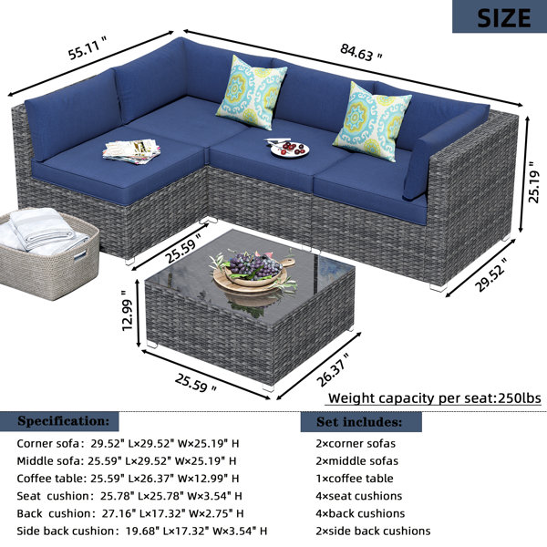 Latitude Run® 5 Piece Sectional Seating Group with Cushions & Reviews
